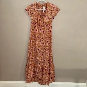 Chic Floral ruffle hem SUNDRESS Maxi w/ daisy’s BOHO PRAIRY